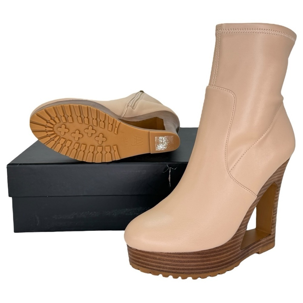 Aminah Ava Tan Faux Leather Heeled Womens Sock Booties Size 8M - Picture 15 of 16